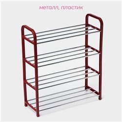Полка для обуви Доляна, 4 яруса, 50×19×59 см, красная