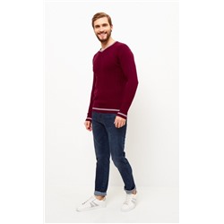 Пуловер с контрастной V-образной горловиной F221-15-3010 бордовый