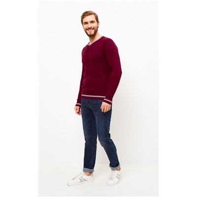 Пуловер с контрастной V-образной горловиной F221-15-3010 бордовый