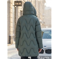 Куртка зимняя женская с капюшоном модная цвета хаки 7653Kh