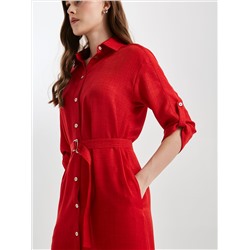 Платье А-образного силуэта красное с поясом