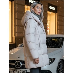 Куртка двубортная женская зимняя с капюшоном бежевого цвета 7736B