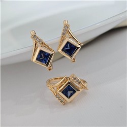 Комплект ювелирной бижутерии коллекция "Дубай" серьги и кольцо 19 р, покрытие позолота, вставка: фианит и цирконы, цвет: синий и прозрачный, арт.414.631-19