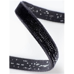 Лента бархатная, с серебряным люрексом, 6 мм, 18±1 м, чёрная №03