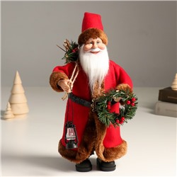Интерьерная кукла текстильная «Дед Мороз с подарками, веночком и фонариком», 37 см