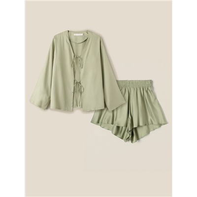 Пижама женская (рубашка, шорты) SL HOME Modal Home, зелёная