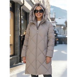 Пальто зимнее утепленное с капюшоном женское светло-коричневого цвета 7637SK