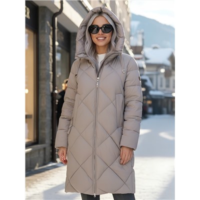 Пальто зимнее утепленное с капюшоном женское светло-коричневого цвета 7637SK