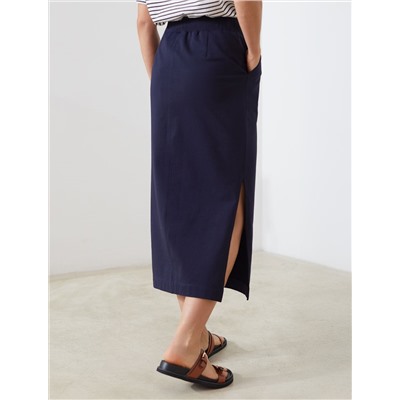 Юбка миди на резинке с разрезами из футера двухнитки с эластаном