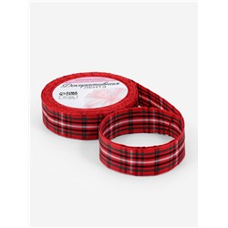 Лента новогодняя, декоративная «Крупная клетка», 25 мм, 9±0.5 м, красная