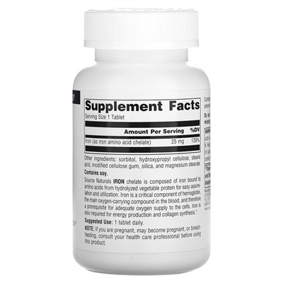 Source Naturals, Железо, 25 мг, 250 таблеток