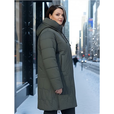 Пальто зимнее утепленное женское большого размера зеленого цвета 7699Z