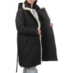 309 BLACK/WHITE Пальто зимнее стеганое женское (200 гр. холлофайбер, натуральная норка)