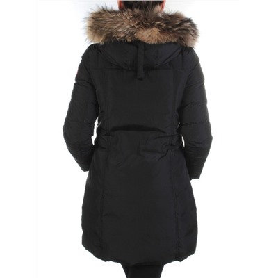 YW-17013 BLACK Пальто женское зимнее (био-пух, натуральный мех лисицы)