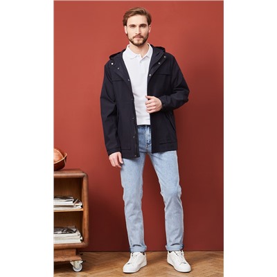 Ветровка мужская с несъемным регулируемым капюшоном F111-1302 тёмно-синяя