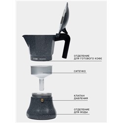 Кофеварка гейзерная Magistro «Мрамор», 300 мл, на 6 чашек, нержавеющая сталь, чёрная