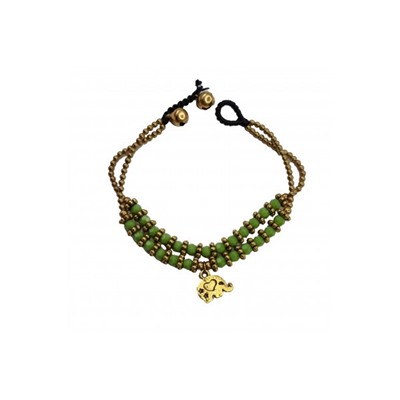 Браслет ручной работы с кулоном в виде слона (зелёный) Handmade Bracelet with Elephant Pendant (Green)