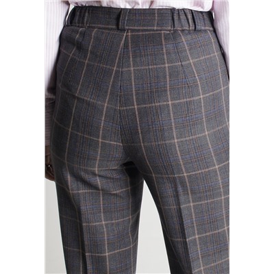 Женские брюки весна-осень Трубы костюмные сине-коричневая клетка