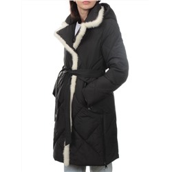 309 BLACK/WHITE Пальто зимнее стеганое женское (200 гр. холлофайбер, натуральная норка)