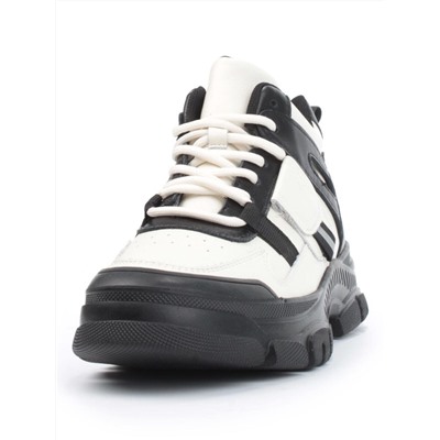 05-P51-1Z WHITE/BLACK Кроссовки женские зимние (натуральная и искусственная кожа, шерсть)
