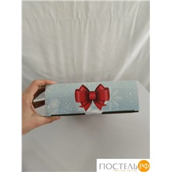 Коробка белая новогодняя с подарками и красным бантом - высота 40 см Х ширина 21,5 см Х  глубина 7,5см
