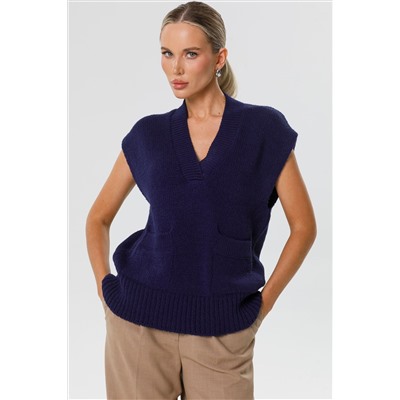 Жилет вязаный тёмно-синий