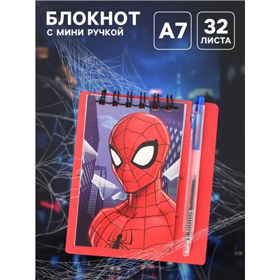 Блокнот А7 и мини ручка, Человек паук