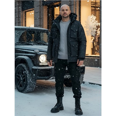 Куртка - жилетка трансформер с подогревом 2 в 1 мужская зимняя черного цвета 6668Ch