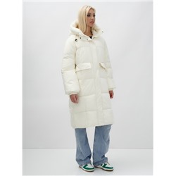 Куртка летучая мышь женская с капюшоном зимняя бежевого цвета 9621B