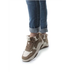 05-P83-2Z WHITE/BROWN Кроссовки женские зимние (натуральная и искусственная кожа, шерсть)