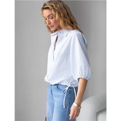 Укороченная блузка с рукавами буфами и с кулиской по низу из хлопка