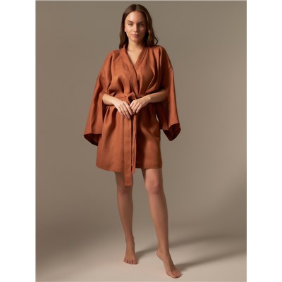 Халат женский короткий SL HOME «Brown»-52, 100% лён, 150 г/м2