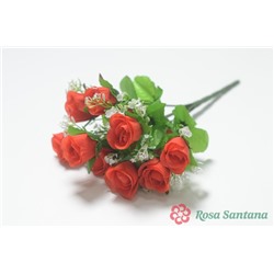 Ветка в букете бутон роз с гипсофилой 9 голов. Цвет в ассортименте, без права выбора.