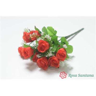 Ветка в букете бутон роз с гипсофилой 9 голов. Цвет в ассортименте, без права выбора.