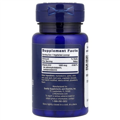 Life Extension, B12 Elite, 60 вегетарианских пастилок (1000 мкг в 1 пастилке)