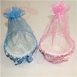 Корзина круглая с мешочком пластик/ткань blue/pink 16*9 см