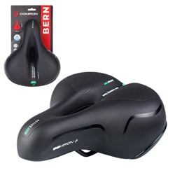 Седло велосипедное комфортное COMIRON BERN N669A 255x210, Технологии: ED, Эластомер, Верх: PU с пресс. принтом, Цвет: Чёрный+Зелёный/ АКЦИЯ /уп 20/