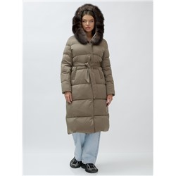 Пальто женское зимние с мехом песец люкс класса коричневого цвета 611_1K