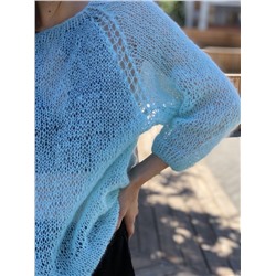 Джемпер паутинкa удлиненный, Голубой