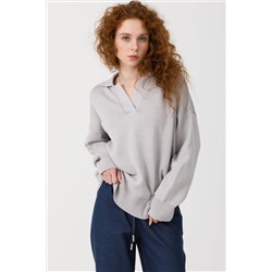 Джемпер-поло вязаный светло-серый