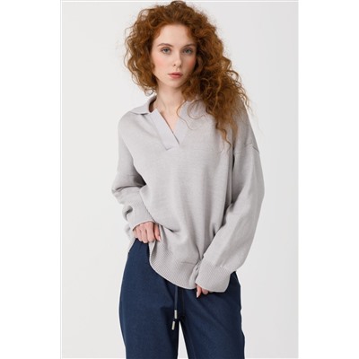 Джемпер-поло вязаный светло-серый