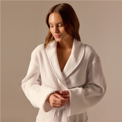 Халат вафельный женский SL HOME: Basic «Блан де Блан», хлопок 100%, белый