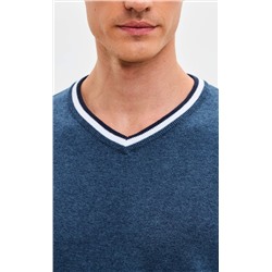 Пуловер однотонный мужской с V-образной горловиной F021-15-0046 jeans melange