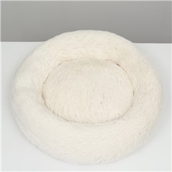 Лежанка для собак и кошек, длинный мех, 60×60×20 см, молочная