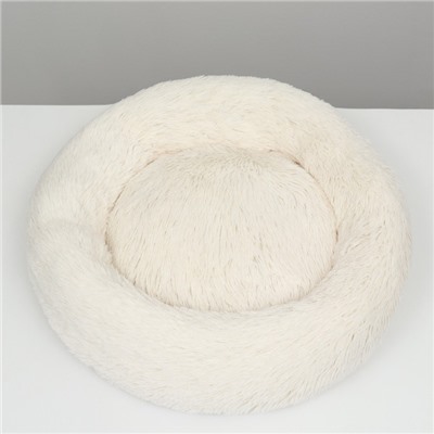 Лежанка для собак и кошек, длинный мех, 60×60×20 см, молочная