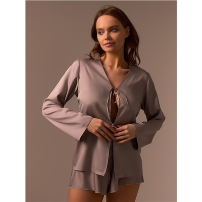 Пижама женская (рубашка, шорты) SL HOME Modal Home, серо-бежевая