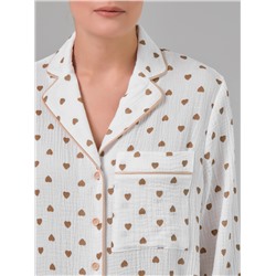 Блузка белая в сердечко из муслина с накладным карманом