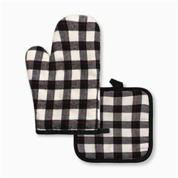 Кухонный набор «Этель. Клетка»: прихватка 17×17 см, варежка-прихватка 26×16 см, чёрный