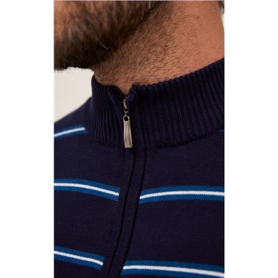 Джемпер мужской  с воротником на молнии в полоску F021-15-2104 темно-синий