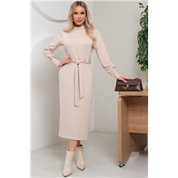 Платье трикотажное бежевое с поясом Флоренс №1
